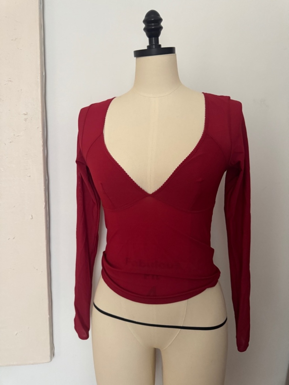 Urban Outfitters Deep V Long Sleeve Top in Burgundy